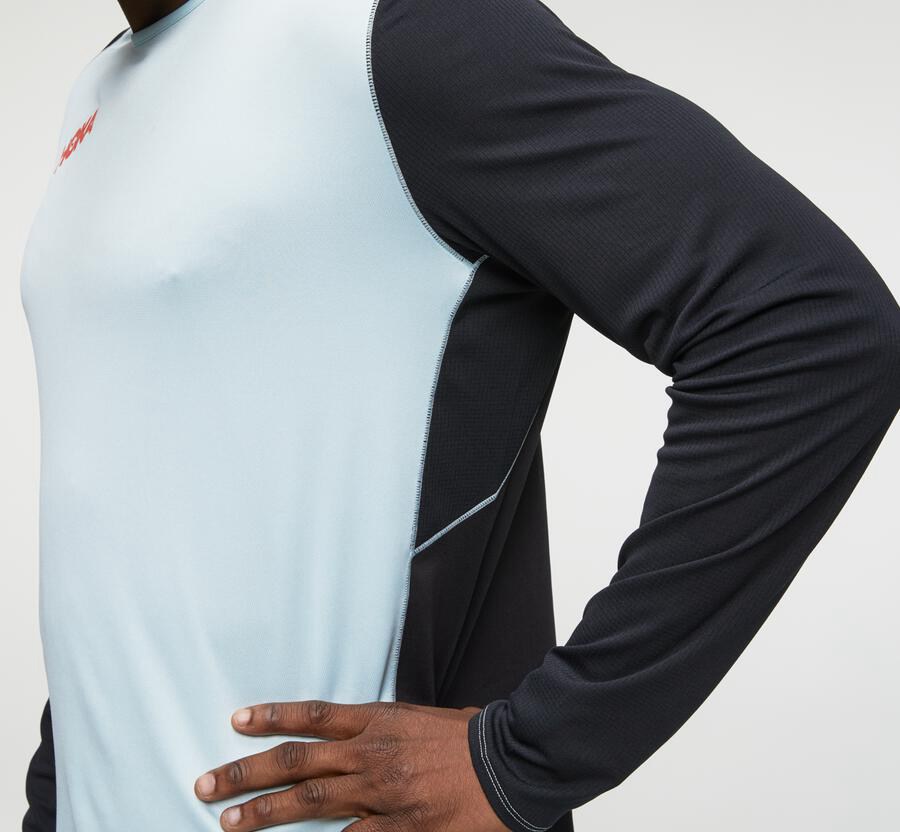 Hoka Australia One One Performance Long Sleeve - Mens Tops Blue/Black - ZWLUV-2019